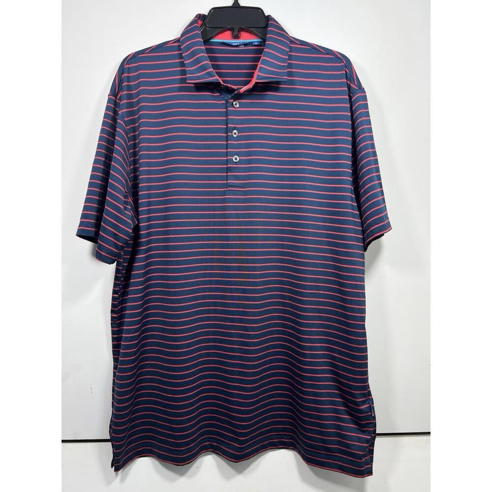 Devereux Polo Shirt Men’s XL Blue Red Stripe Golf Performance Lightweight